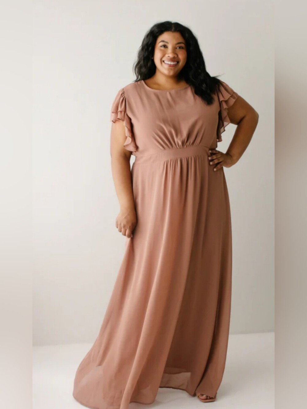 The Main Street Exchange Women’s Elegant Chiffon Flutter Sleeve Maxi Dress XL